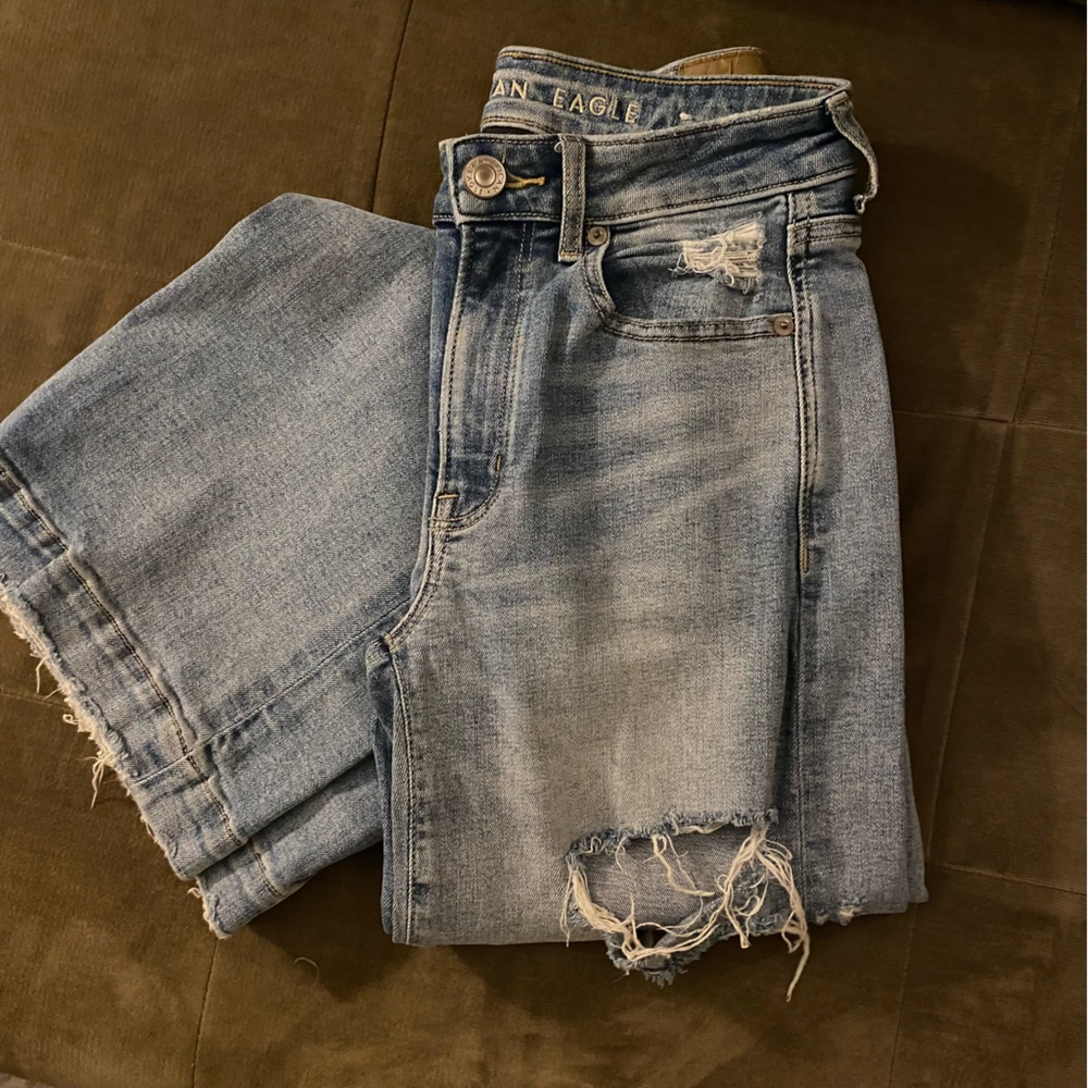 American Eagle Outfitters Light Blue Distressed Wide Leg Jeans